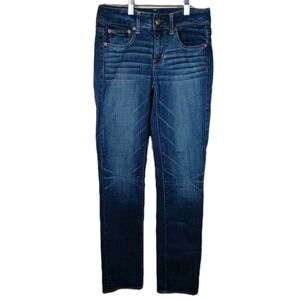 American Eagle Low Rise Straight‎ Leg Super Stretch Dark Wash AEO 2 Long